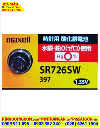Maxell SR726SW _Pin 397; Pin đồng hồ 1.55v Silver Oxide Maxell SR726SW _Pin 397 (MẪU MỚI)